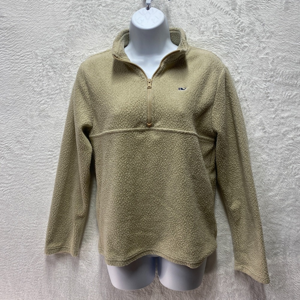 Vineyard Vines Fleece 1/4 Zip Sweater Womens Large Beige Sherpa Pullover Coastal